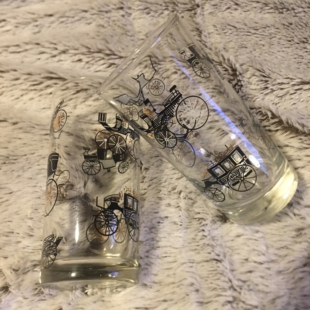 Vintage Libbey Buggy & Carriage Drinking Glasses Tumblers